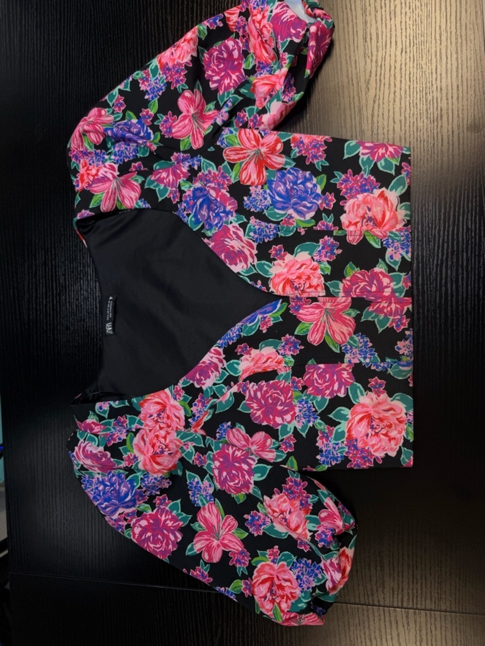 Zara Black Knit Top with Subtle Pink Trim